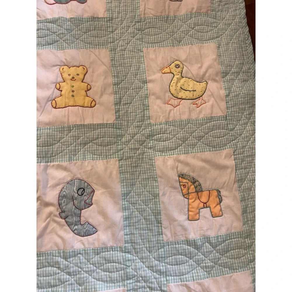 Vintage Handmade Baby Crib Quilt Crib Blanket Multicolor Animals‎ 55x42
